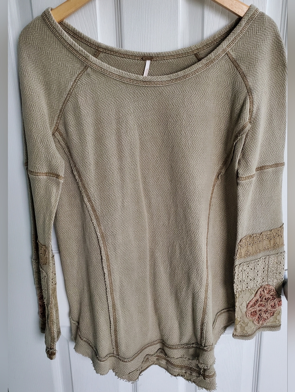 Free People Olive Green You Don't Own Me Oversized Waffle Weave Tunic Top Size S